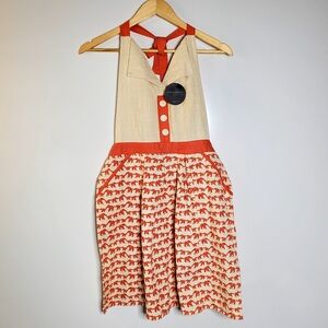 Cynthia Rowley pink / Natural Elephant double tie apron NWT